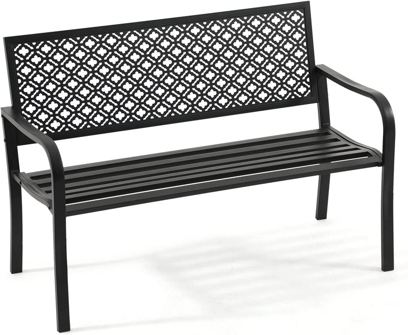 Outdoor Patio Bench Rust-Resistant Metal Park Bench with Armrest, Garden Bench for Yard, Porch, Park, Lawn