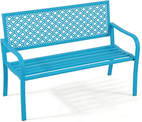 Outdoor Patio Bench Rust-Resistant Metal Park Bench with Armrest, Garden Bench for Yard, Porch, Park, Lawn