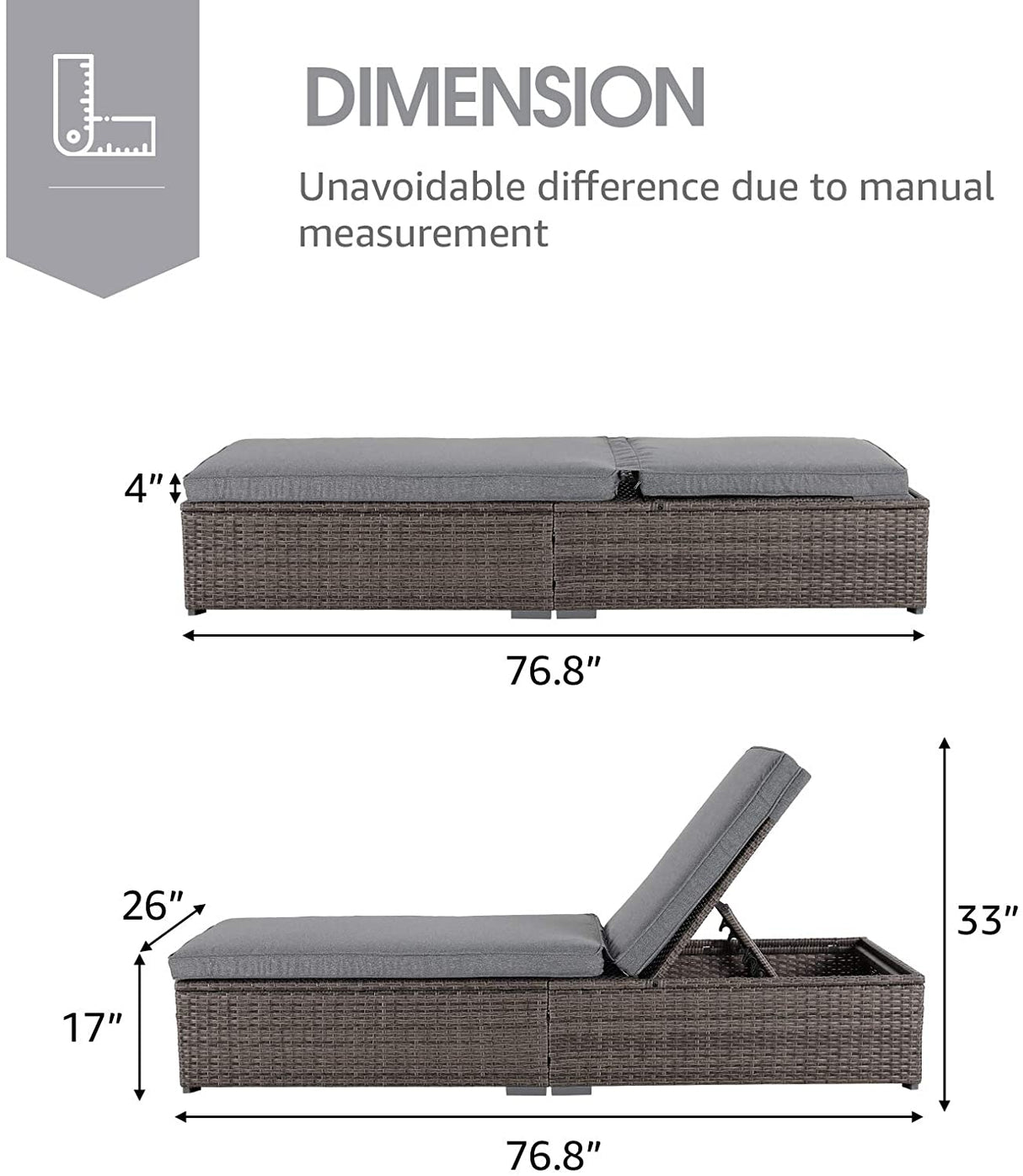  Adjustable Wicker Chaise Lounge grey