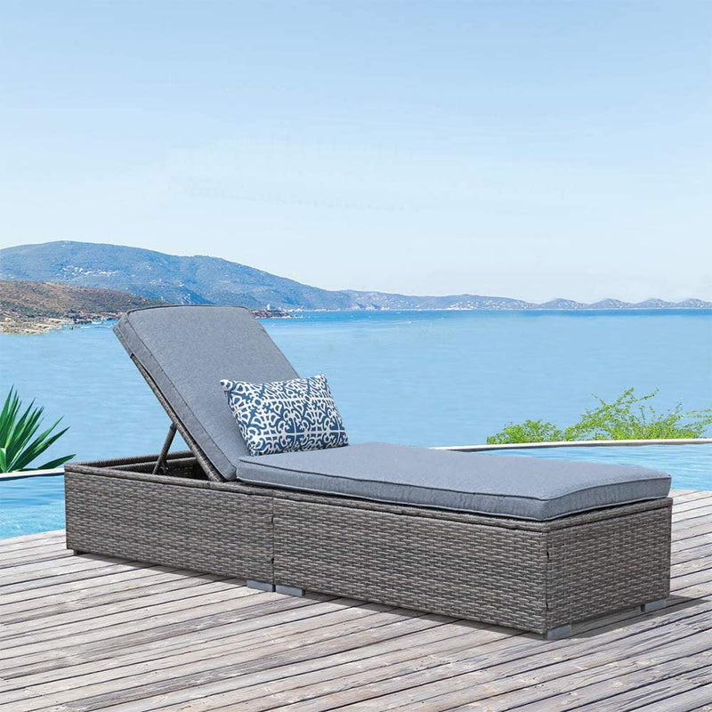 Adjustable Wicker Chaise Lounge grey