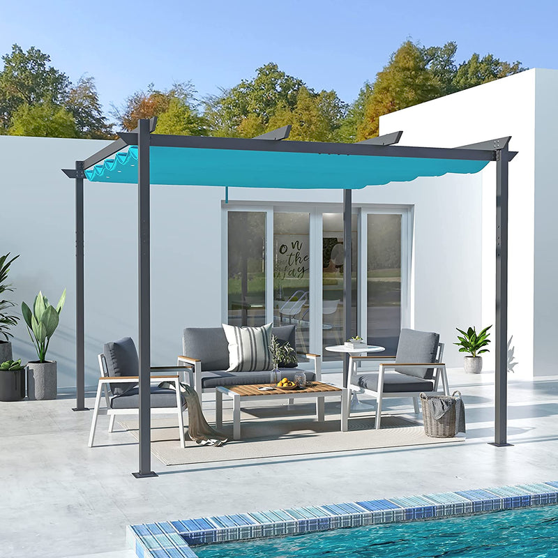 10' x 10' Outdoor Pergola, Aluminum Patio Shade Shelter with Retractable Canopy for Garden, Porch, Backyard, Gray