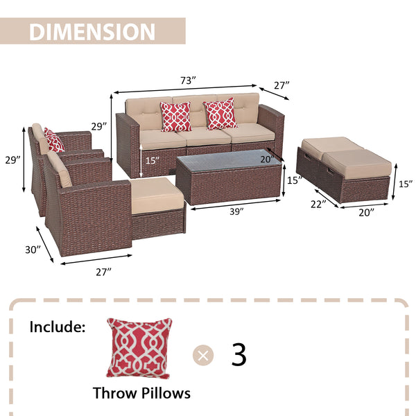 JOIVI 2 PCS Outdoor Patio Ottoman with Thick Cushions,Brown - JOIVI