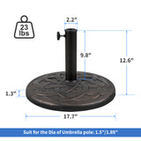 23lb Patio Market Umbrella Base, Heavy Duty Round Outdoor Stand, Resin Holder for Garden Beach Deck, Bronze