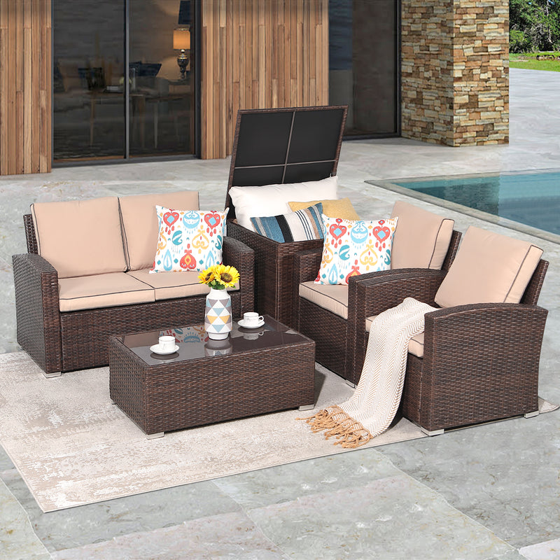 JOIVI 2 PCS Outdoor Patio Ottoman with Thick Cushions,Brown - JOIVI