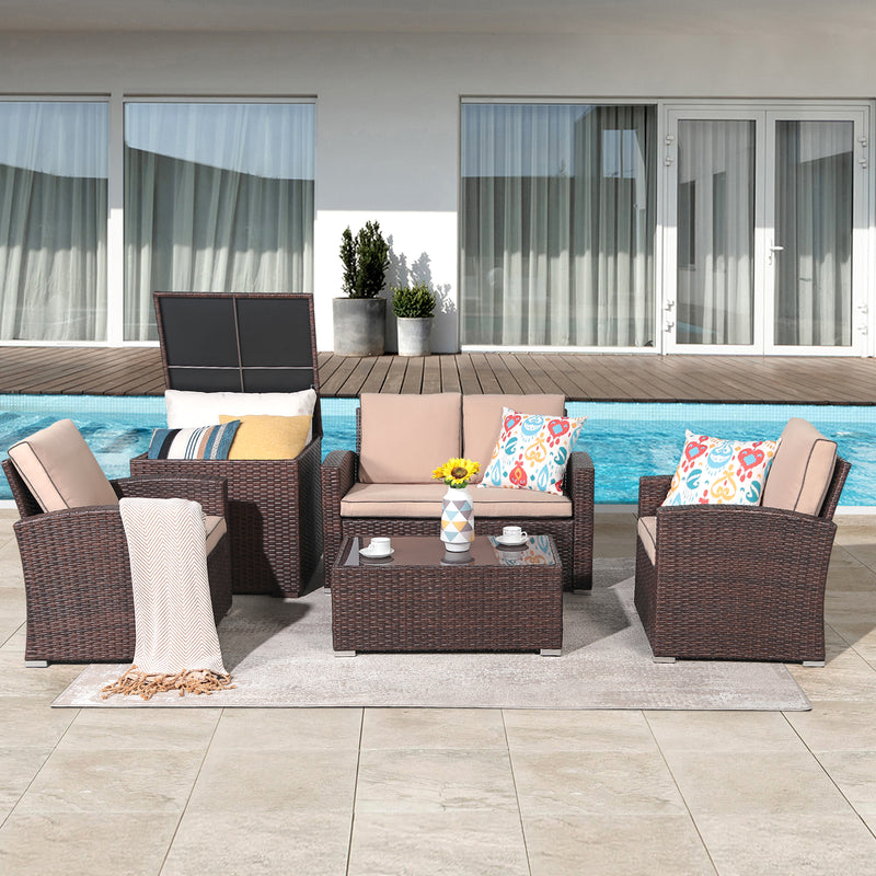 JOIVI 2 PCS Outdoor Patio Ottoman with Thick Cushions,Brown - JOIVI
