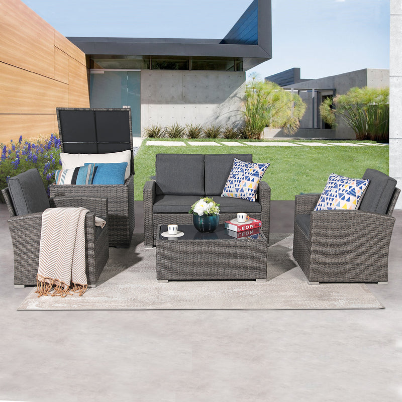 JOIVI 2 PCS Outdoor Patio Ottoman with Thick Cushions,Brown - JOIVI