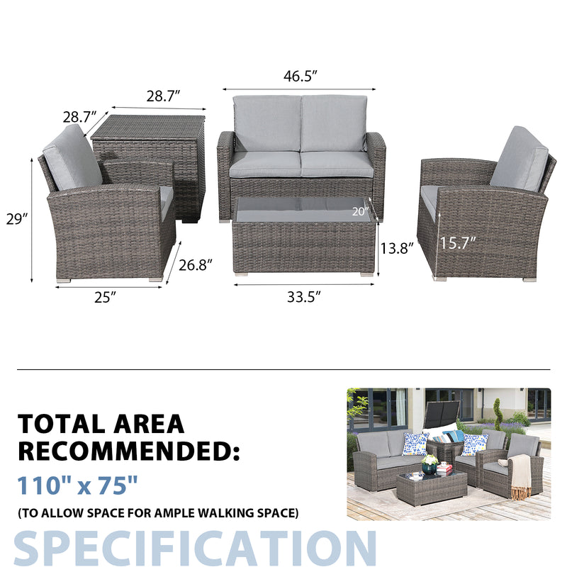 JOIVI 2 PCS Outdoor Patio Ottoman with Thick Cushions,Brown - JOIVI