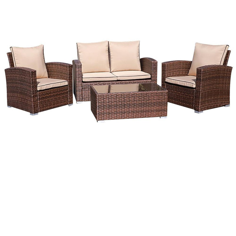 JOIVI 4 Piece PE Rattan Sectional Seating Group beige