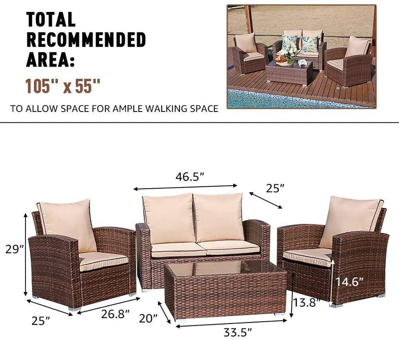 JOIVI 4 Piece PE Rattan Sectional Seating Group beige