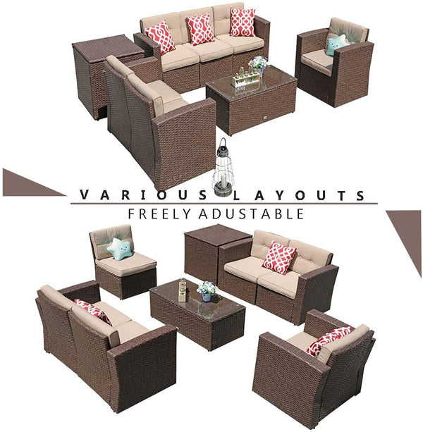 JOIVI 8 Piece Wicker Sectional Furniture