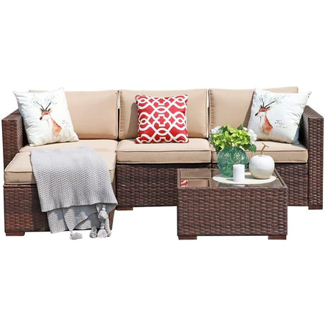 JOIVI 2 PCS Outdoor Patio Ottoman with Thick Cushions,Brown - JOIVI