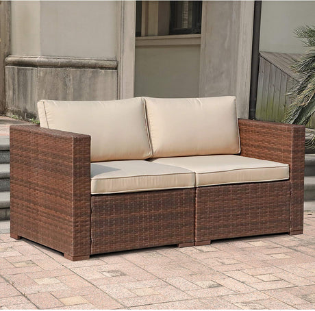 2 Piece resin rattan Corner seat Set brown