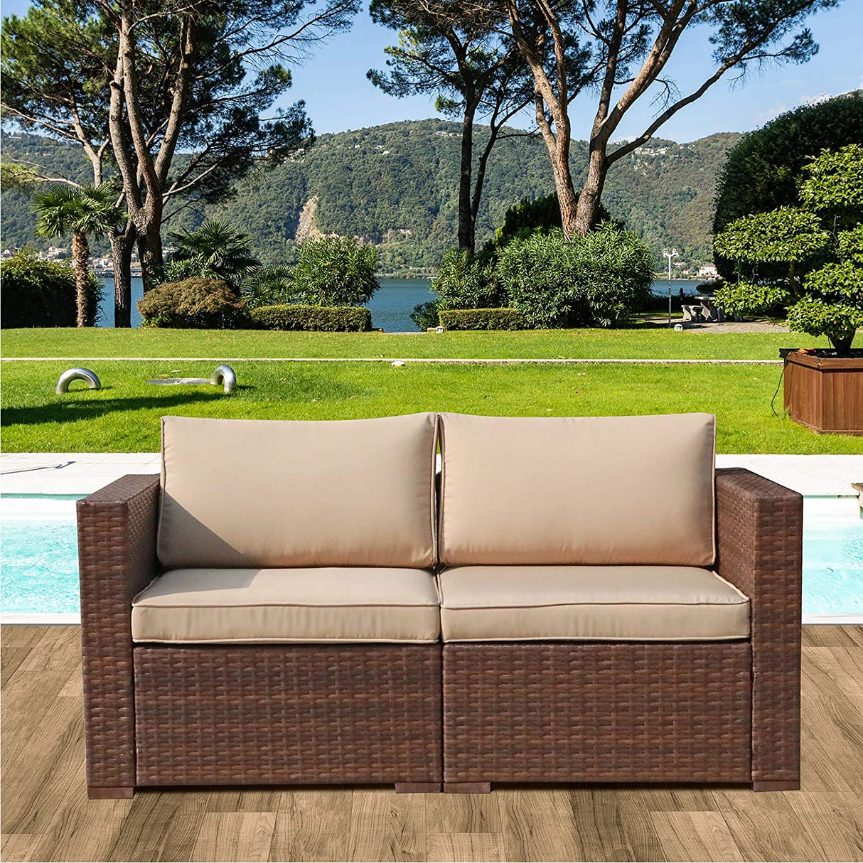 2 Piece resin rattan Corner seat Set brown