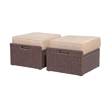 2 PCS Outdoor Patio Ottoman with Thick Cushions,Brown