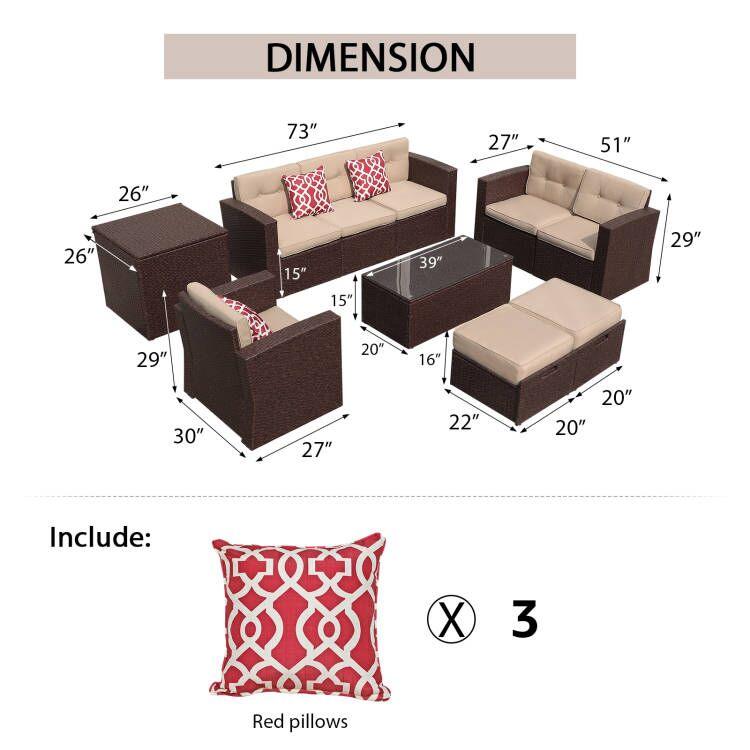 JOIVI 2 PCS Outdoor Patio Ottoman with Thick Cushions,Brown - JOIVI