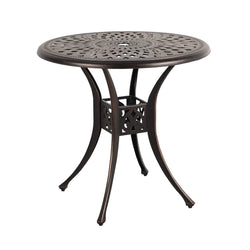 Patio Bistro Table, 31" Round Cast Aluminum Outdoor Dinning Table, Retro Side Table with Umbrella Hole, Antique Bronze