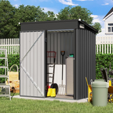 Outdoor Storage Shed, Galvanized Metal Garden Shed W/Lockable Door, Small Waterproof Storage Shed, Black