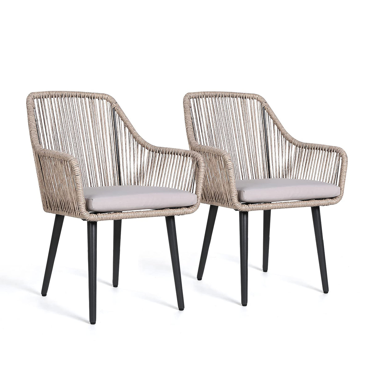 JOIVI Patio Dining Chairs Set of 2, Outdoor Rattan Chairs with Armrest and Cushions for Outside Lawn, Garden, Backyard, Indoor,