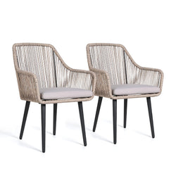 JOIVI Patio Dining Chairs Set of 2, Outdoor Rattan Chairs with Armrest and Cushions for Outside Lawn, Garden, Backyard, Indoor,