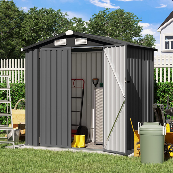 6' x 4' Outdoor Storage Shed, Galvanized Metal Steel Garden Shed W/Lockable Door, Small Bike Storage for Backyard, Patio, Lawn