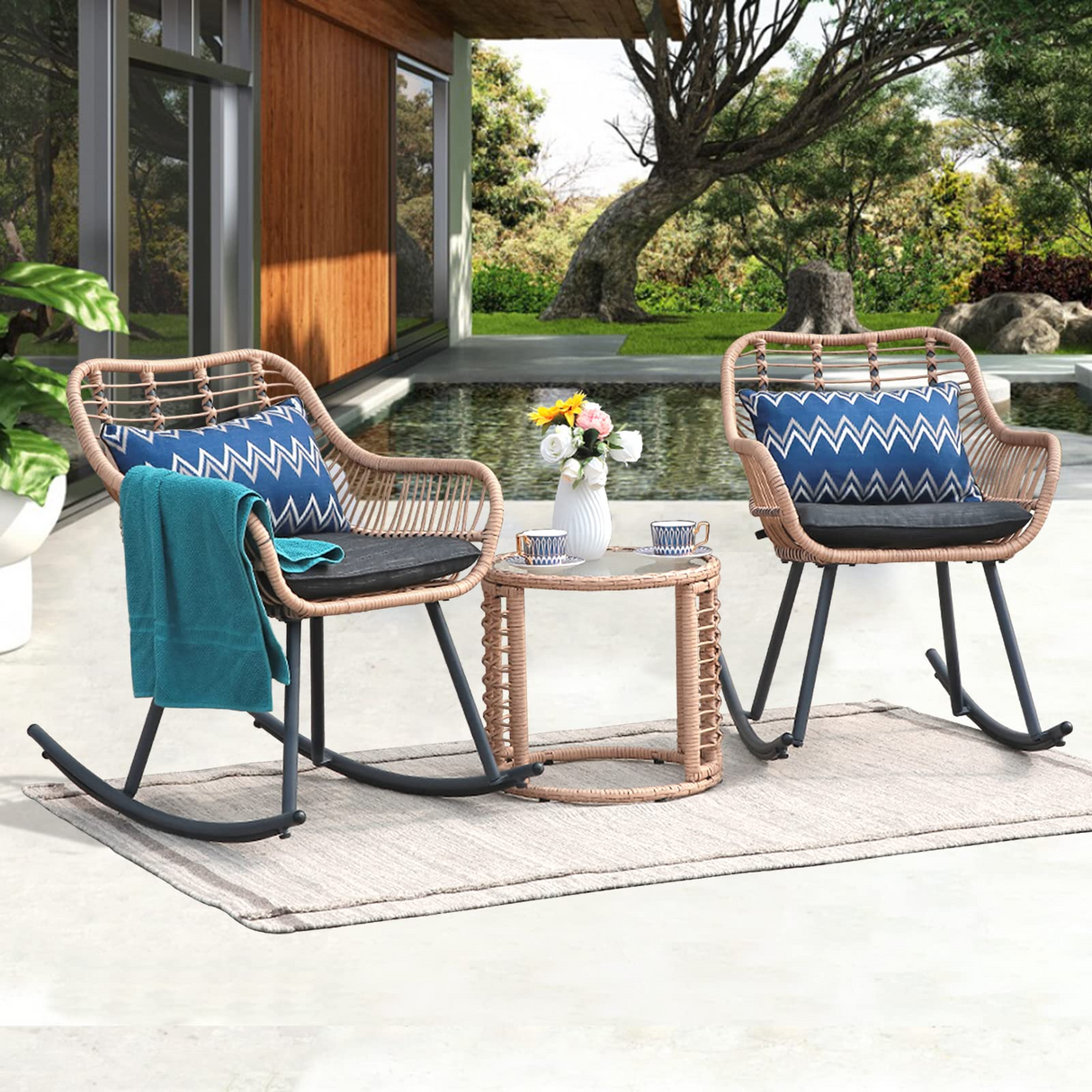 3 Piece Outdoor Furniture Rocking Bistro Set