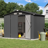 Outdoor Storage Shed, Galvanized Metal Garden Shed W/Lockable Door, Small Waterproof Storage Shed, Black