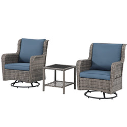 JOIVI Outdoor Wicker Swivel Rocker Chairs Set of 2, 3 Pieces Patio Bistro Set with Swivel Rocking Chairs and Side Table for Outside Balcony, Front Porch