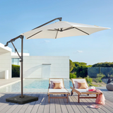 10ft Offset Patio Umbrella with Base Included, Hanging Outdoor Umbrella with Water Sand Filled Umbrella Stand Weights