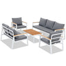 JOIVI Aluminum Patio Furniture Set, 5 Pieces Outdoor Conversation Set with Teak Wood Top Coffee Table, Sectional Sofa Set with Wood Armrest and Cushions for Outside Poolside, Lawn, Backyard,