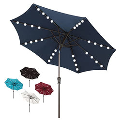 9’ Solar Patio Umbrella with 32 LED Lights, Outdoor Table Market Umbrella with Tilt and Crank for Garden, Lawn, Deck, Backyard and Pool