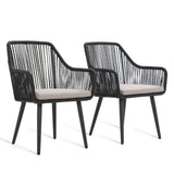 JOIVI Patio Dining Chairs Set of 2, Outdoor Rattan Chairs with Armrest and Cushions for Outside Lawn, Garden, Backyard, Indoor,