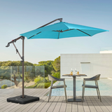 10ft Offset Patio Umbrella with Base Included, Hanging Outdoor Umbrella with Water Sand Filled Umbrella Stand Weights