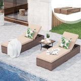 JOIVI Outdoor Chaise Lounge Chair, 3 Piece Patio Pool Lounge Chairs with Coffee Table & Covers for Outside, Rattan Reclining Chaise Lounger with Adjustable Backrest and Removable Cushion