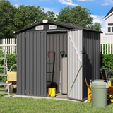 Outdoor Storage Shed, Galvanized Metal Garden Shed W/Lockable Door, Small Waterproof Storage Shed, Black