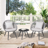 3 Piece Patio Bistro Set, Outdoor Woven Rope Conversation Balcony Furniture Set with Glass Top Table and Cushioned Chairs for Garden, Backyard, Deck, Poolside