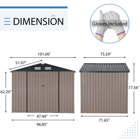 Outdoor Storage Shed, Galvanized Metal Garden Shed W/Lockable Door, Small Waterproof Storage Shed, Taupe