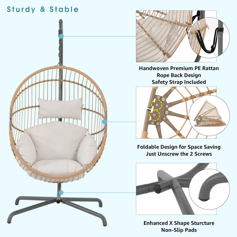 JOIVI Patio Swing Egg Chair with Stand, Oversized Cocoon-Shaped Hammock  Chair with Cushion, Dark Gray