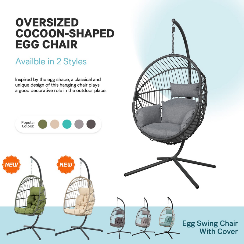 Indoor Outdoor Egg Swing Chair with Stand Oversized Cocoon Shaped
