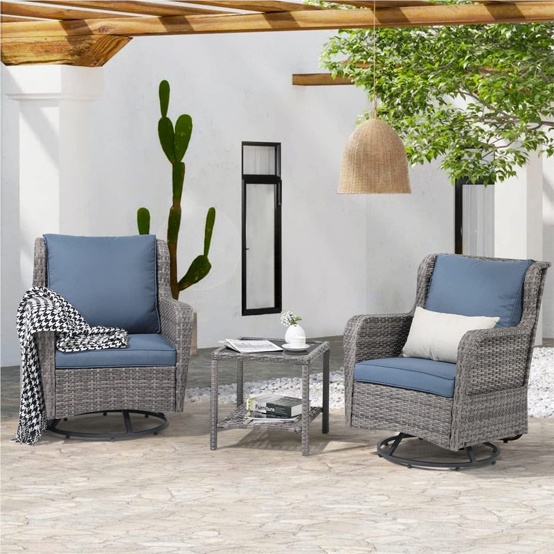 JOIVI Outdoor Wicker Swivel Rocker Chairs Set of 2, 3 Pieces Patio Bistro Set with Swivel Rocking Chairs and Side Table for Outside Balcony, Front Porch