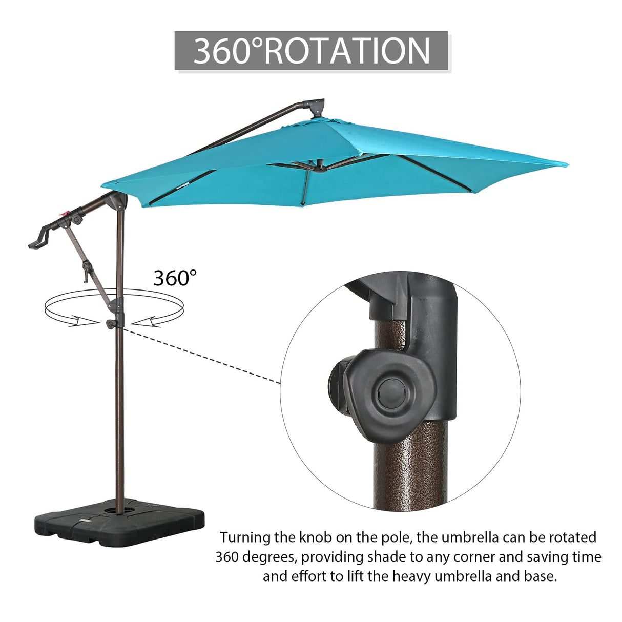 10ft Offset Patio Umbrella with Base Included, Hanging Outdoor Umbrella with Water Sand Filled Umbrella Stand Weights