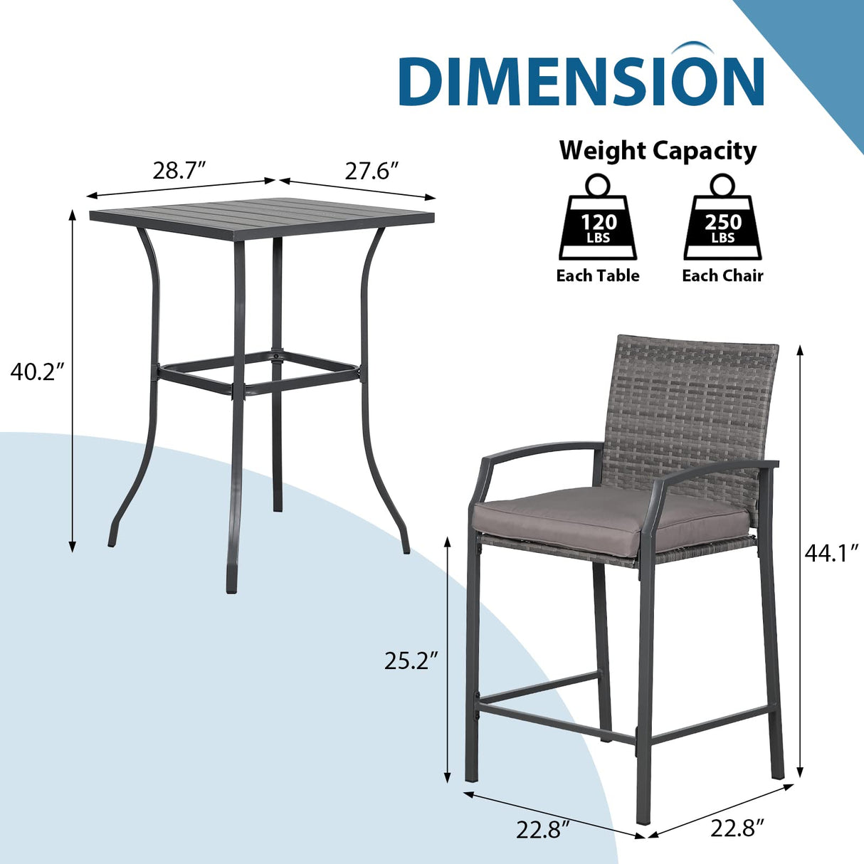 JOIVI 3 Piece Patio Bar Set, Outdoor Wicker Counter Height Bar Stools