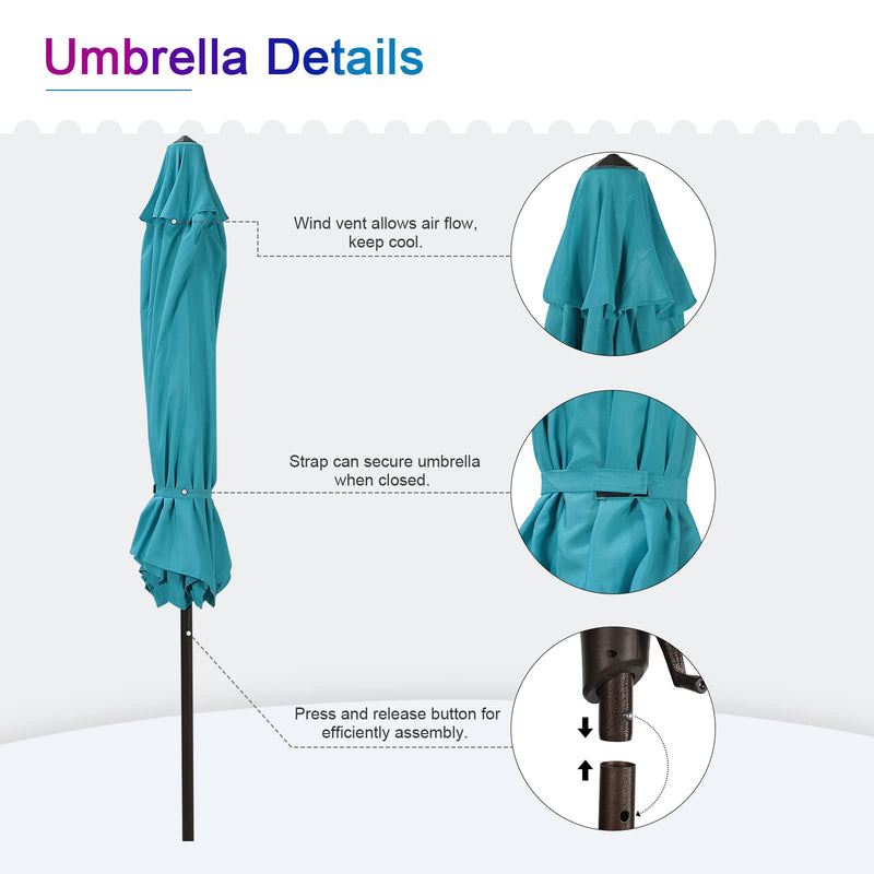 Patio Umbrella Outdoor Table Umbrella of 9-Feet with 8 Ribs and Push Button Tilt and Crank