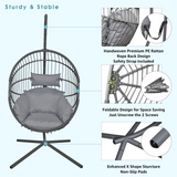 Indoor Outdoor Egg Swing Chair with Stand, Oversized Cocoon-Shaped Rope Woven Hanging Chair W/ Cushion, Safety Strap, Grey