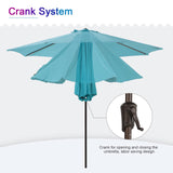 Patio Umbrella Outdoor Table Umbrella of 9-Feet with 8 Ribs and Push Button Tilt and Crank