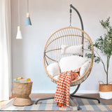 Indoor Outdoor Egg Swing Chair with Stand, Oversized Cocoon-Shaped Rope Woven Hanging Chair W/ Cushion, Safety Strap, Grey