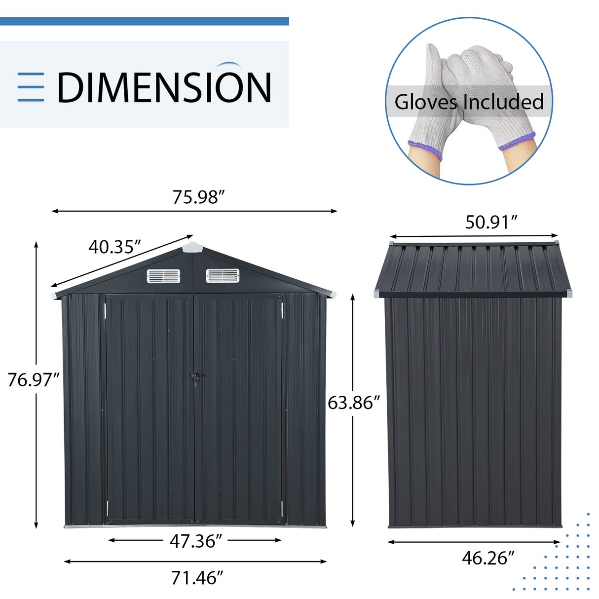 Outdoor Storage Shed, Galvanized Metal Garden Shed W/Lockable Door, Small Waterproof Storage Shed, Black