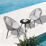 3 Piece Patio Bistro Set, Outdoor Woven Rope Conversation Balcony Furniture Set with Glass Top Table and Cushioned Chairs for Garden, Backyard, Deck, Poolside