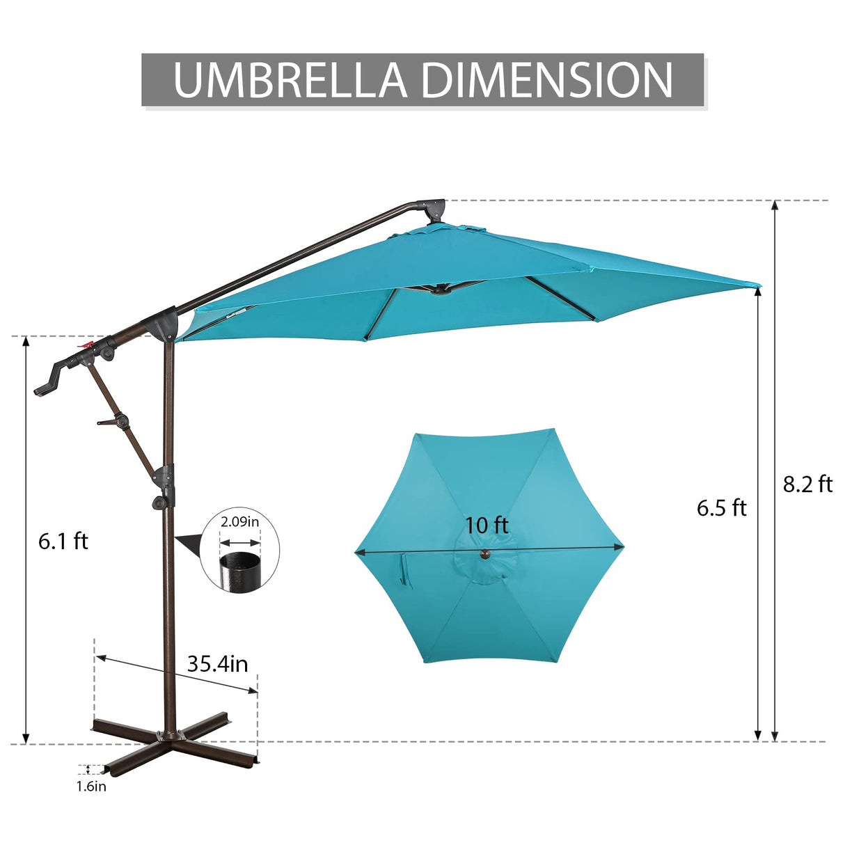 10ft Offset Patio Umbrella with Base Included, Hanging Outdoor Umbrella with Water Sand Filled Umbrella Stand Weights