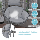 Indoor Outdoor Egg Swing Chair with Stand, Oversized Cocoon-Shaped Rope Woven Hanging Chair W/ Cushion, Safety Strap, Grey