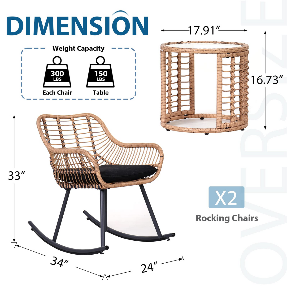 3 Piece Outdoor Furniture Rocking Bistro Set